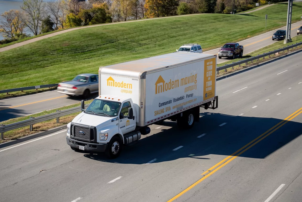 Modern Moving Company truck driving on the highway